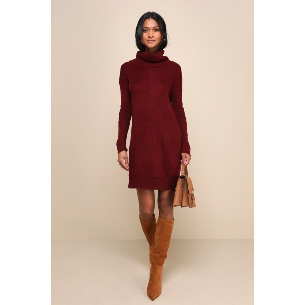 Lulus Tea Reader Burgundy Mini Sweater Dress Red - Size M